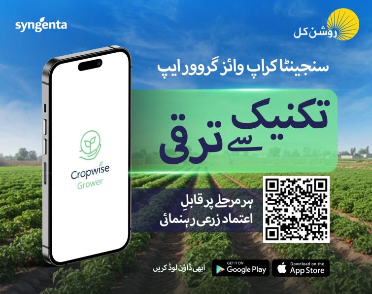 Ad banner for Syngenta app with phone mockup and QR code