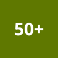 Green graphic with white “50+” text