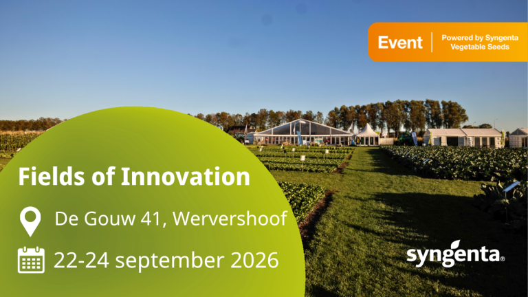 Syngenta event graphic: “Fields of Innovation” with date and location over farmland background