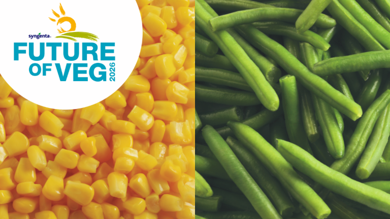 Graphic with “FUTURE OF VEG!” over corn kernels beside green beans