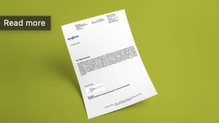 Letter on green background with a “Read more” button