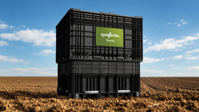 Black building in a dry field under blue sky, with green “regenera” sign